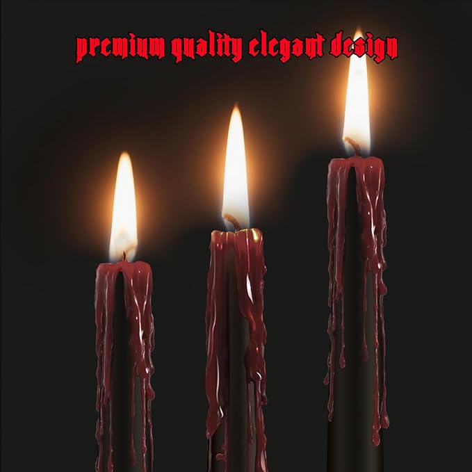12 Pack Halloween Bleeding Candles, Black Vampire Tears Taper Candles Spooky Blood Drip Candles Set for Halloween Party Gothic Home Vampire Theme Rituals Decoration
