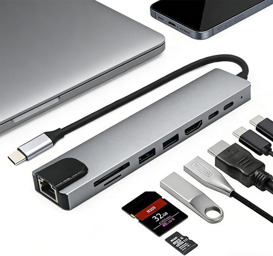 Treayes 8 1 4K 100W 3.0, USB C Hub in for MacBook Air/Pro HDMI, Ethernet, PD, USB SD/TF Card Reader Slim Aluminum Type