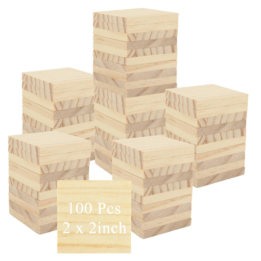 WOPPLXY 100 Pcs 2 X 2 Inch Wooden Squares for Crafts, 0.27 Inch Thick Natural Blank Square Blocks, Unfinished Wood Blocks, Blank Wood Wooden Tiles for DIY Crafts, Engraving, Wood Burning, Painting
