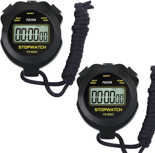 Digital Stopwatch Timer Only Stopwatch with ON/Off, NO Bell No Whistle Silent Basic Operation Children Friendly, PULIVIA Sport Stop Watch for Coaches Kids Swimming Running