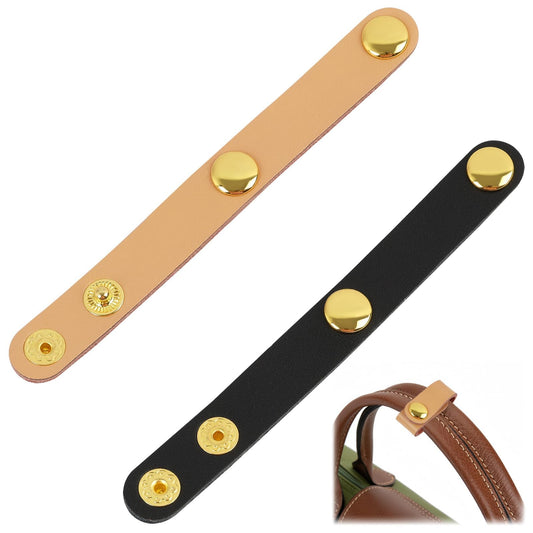 2 Pcs PU Leather Handbag Strap Shortener, Top Handle Keeper with Snap Buckle, Non-Slip Dual Grip Connection Buckle Holder for Shoulder Bag, Purse, Satchel, Clutch, or Wallet (Black and Light Brown)