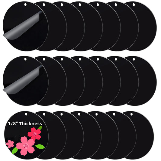 Senbota 3 Inch Circular Acrylic Ornament Blanks, 20 Pieces Black, for DIY Holiday Decoración Christmas Craft Tags and Engraving