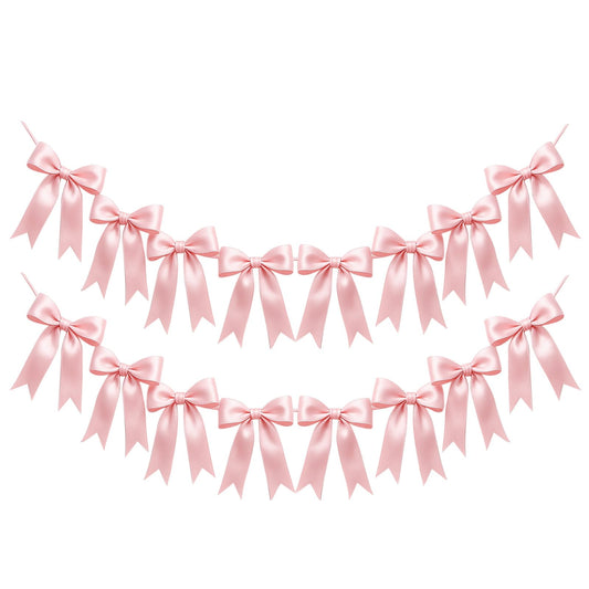 2 Strings of 16PCS Pink Bow Garland Banner Decoration,Pre-Strung Satin Ribbon Ornaments for Birthday,Bachelorette Party,Bridal Shower, Wedding,Engagement,Baby Shower, Graduation Deco,Anniversary