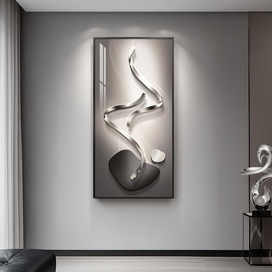 Large Framed Modern Abstract Vertical Wall Art for Living Room, Black Grey Prints Paintings Artwork for Walls, Silver Gray Luxury Pictures for Hallway Entryway Foyer Stair Office Wall Decor 30x60 Inch
