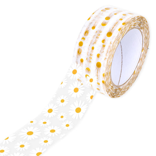 Whaline 109 Yard Groovy Daisy Packing Tape White Boho Flower Pattern Tape Waterproof Floral Shipping Tapes for Small Business DIY Crafts Box Carton Decor