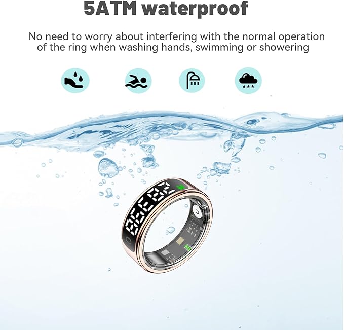 Smart Health Ring for Women Men, Smart Ring Fitness Tracker for iOS & Android, Heart Rate, Blood Oxygen, Blood Pressure, Step Counting, Sleep Monitoring ï¼?ATM Waterproof, No Subscription Fee