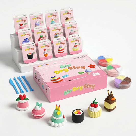 Obvio Home Air Dry Clay for Kids - 12 Dream Dessert Designs Modeling Clay Kit - Model Sculpting Set, Ultra Soft Safe & Non-Sticky | DIY Crafts, School Projects & Party Favors for Boys & Girls
