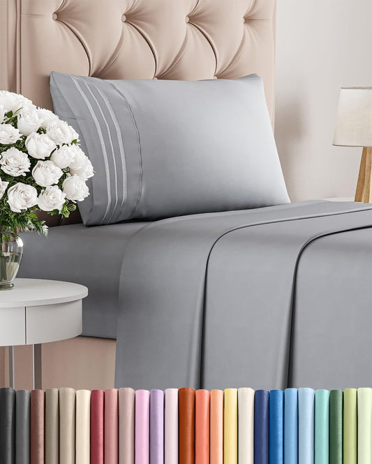 Steel Blue Twin Size 3-Piece Sheet Set by [Brand Name] - Comfy, Breathable & Cooling Luxury Bedding