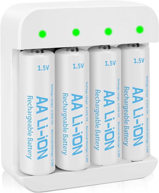 winbasic 1.5V (4-Bay 3600mWh (4 Pack) Rechargeable Lithium AA Batteries with Charger Independent Slot), Long Lasting