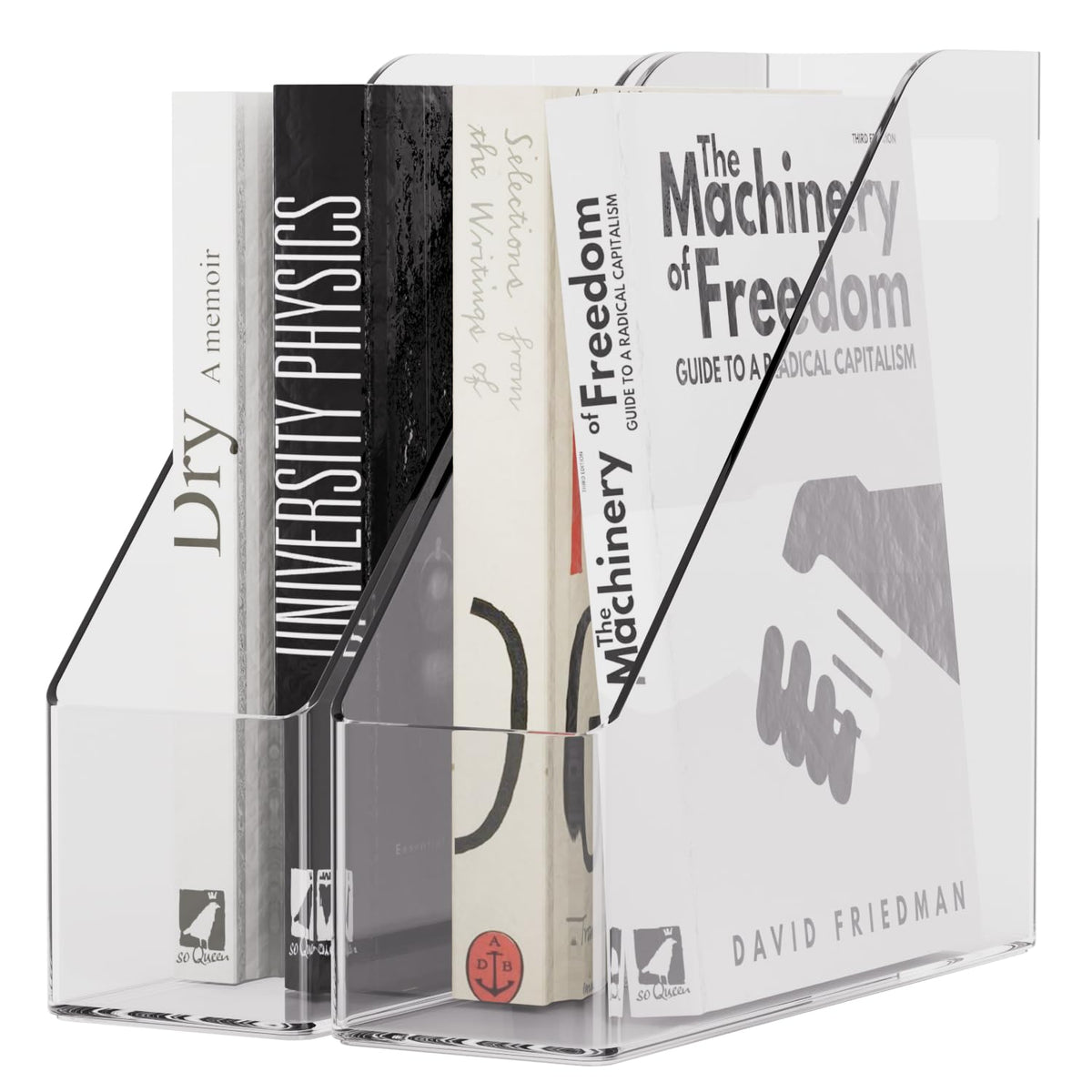 ICCGBHGO Magazine Holder, Clear Plastic Vertical File Magazine Organizer, Desktop File Magazine Book Storage Shelf for Office Desk (2PCS), 10.6x9.8x3.1 Inch