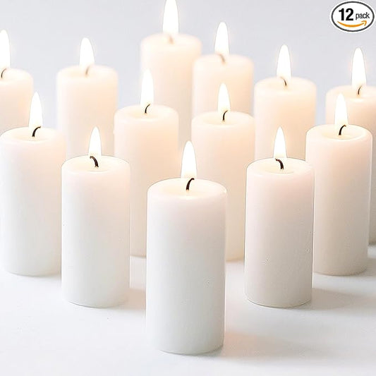White Pillar Candles - 12 Packs Unscented Wax Pillar Candle, Long-Lasting 30 Hour Burn Time, 2x4 Inch, Elegant Decorative White Candles for Weddings, Centerpiece, Home Decor
