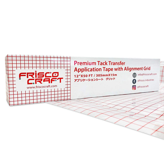 Frisco Craft Premium Tack Transfer Tape for Vinyl - with Alignment Grid & Paper Backing - Perfect for Self Adhesive Vinyl for Signs, Decals, Holographic & More (Red Grid, 12" x 50 ft)