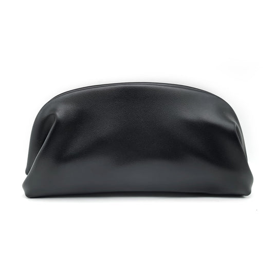 Wrinkle Cloud Black Formal Clutch Purse for Women with Metal Chain, Minimalist Solid Color Daily Shoulder Bag, Inner Snap Closure