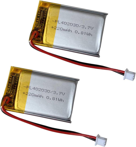 XINLANTECH 3.7v 402030 220mAh PH1.25/2p Headset, Watch,MP3 2Pack Rechargeable Lithium Polymer Replacement Battery