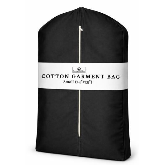 Forever Cotton Premium 100% Cotton Garment Bags – 35" Black Canvas Suit Cover with YKK Zipper – Breathable, Dust-Proof Storage for Suits, Coats, Dresses, Jackets & Travel/Closet Use