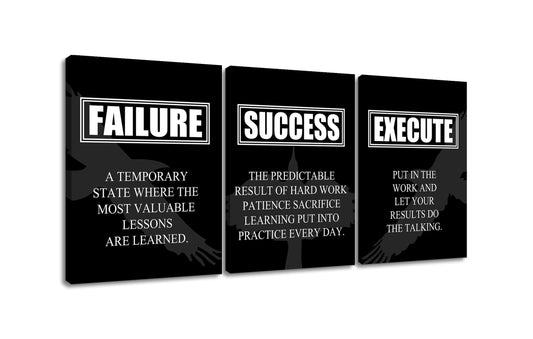 YSPCSUN 3 Piece Motivational Wall Art Canvas Office Decor Failure Success Execute Quotes Posters Eagle Silhouette Inspirational Artworks for Small Home Office Study Room Framed, 36" x 16"