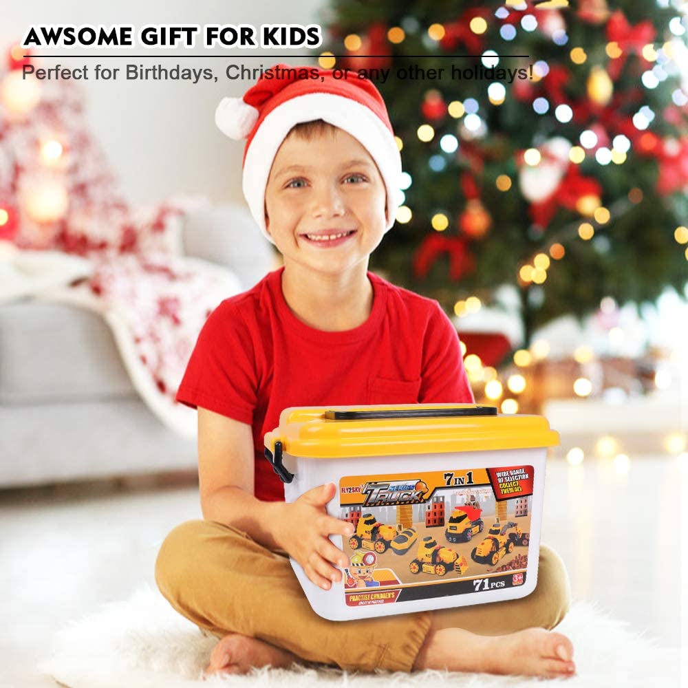 FLY2SKY 7 in 1 Take Apart Toys with Electric Drill Take Apart Truck Toys Construction Set DIY Engineering Building Toy Push Go STEM Toy Gift for Boys Toys Ages 4-7 Years Old