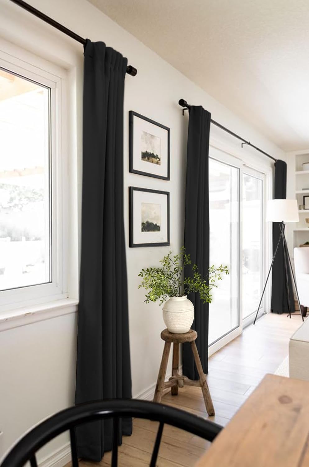 Skiennix 100% Blackout Linen Curtains - Thermal Insulated Drapes for Bedroom | 50" W x 96" L, Black