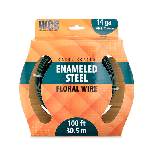 WCS Wire and Cable Specialties Floral Wire 14 Gauge | Green Enameled Steel for Crafts | Corrosion-Resistant Alloy Material | 100 ft Coil Decorative Use