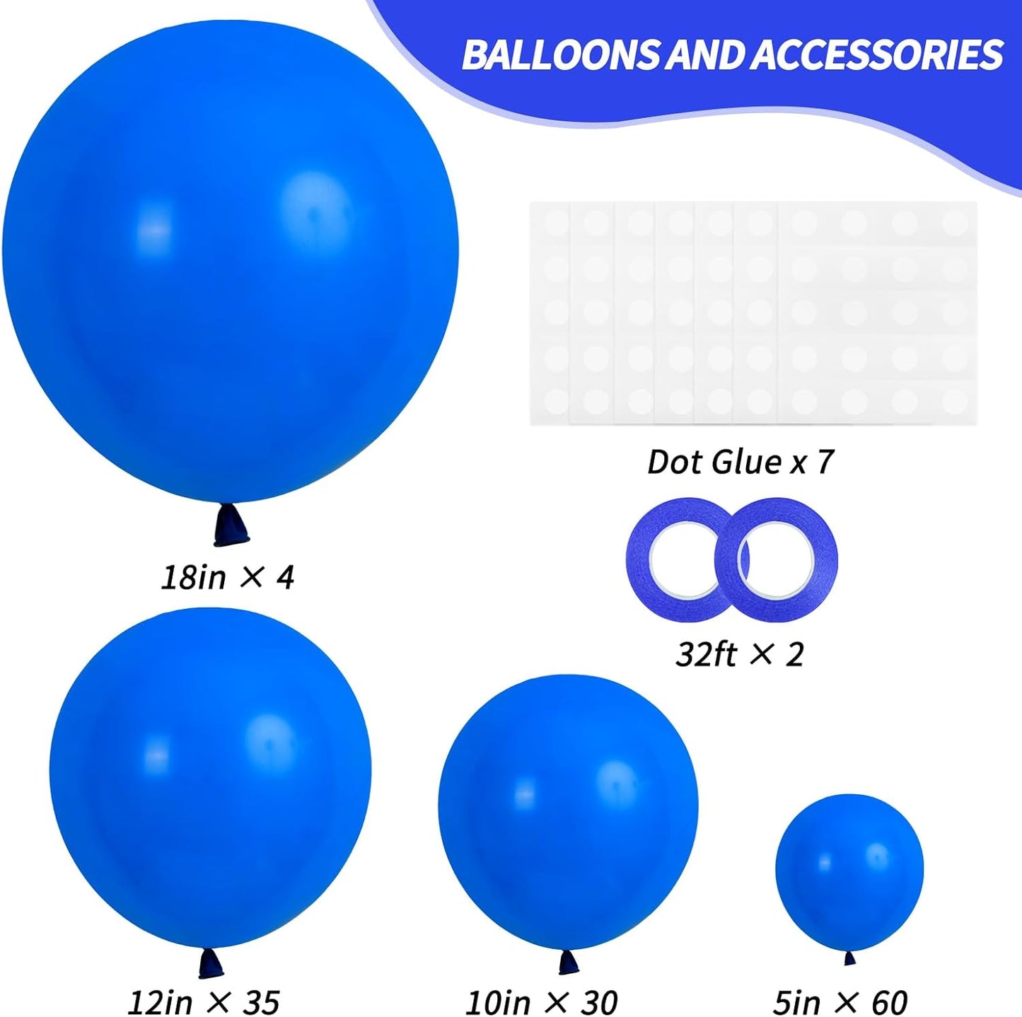 RUBFAC Dark Blue Balloons - 129pcs in Various Sizes for Birthday, Gender Reveal & Baby Shower Decor