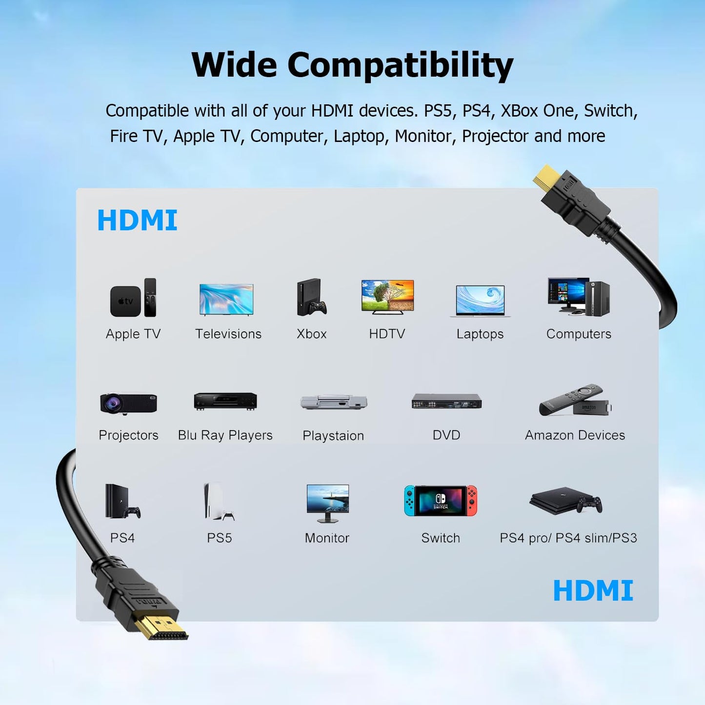 CEFOJQAO 4K 3.3 10-Pack, 2.0 120Hz CL3 2.2, 3D PS4/5, HDMI Cable FT Shielded HDMI TV Cord, Gold-Plated HDMI Male Cable