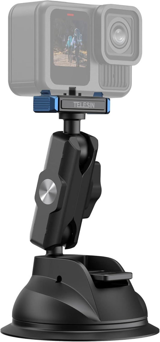 TELESIN 13 360 Suction Cup Car Mount for GoPro Strong Magnetic Base, Dual Ball Head Adjustable Arm, Easy Install Camera