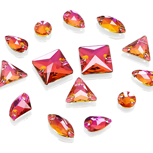DONGZHOU Flatback Sew On Rhinestones,Crystal Sewing Beads with Holes Flatback Glass Rhinestones Crystal Gems Dress Accessories for Costume, Clothes, Garments, DIY Crafts