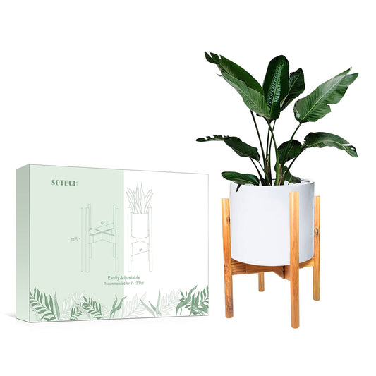 SOTECH Plant Stand Wood Flower Pot Holder Adjustable 8 to 12 inches, Bamboo Modern Plant Stand 15 inches in Height, Fit 8 9 10 11 12 inch Pots Pot & Plant Not Included Potted Stand Display Rack