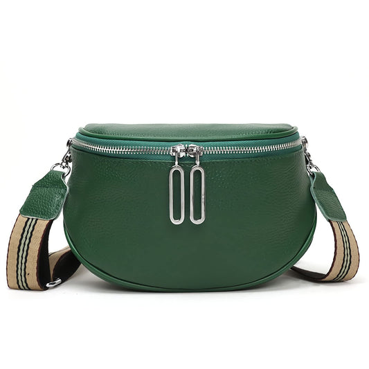 Fanny Pack Crossbody Bags For Women Genuine Leather Fashion Belt Bag Waist Purse (Green01)