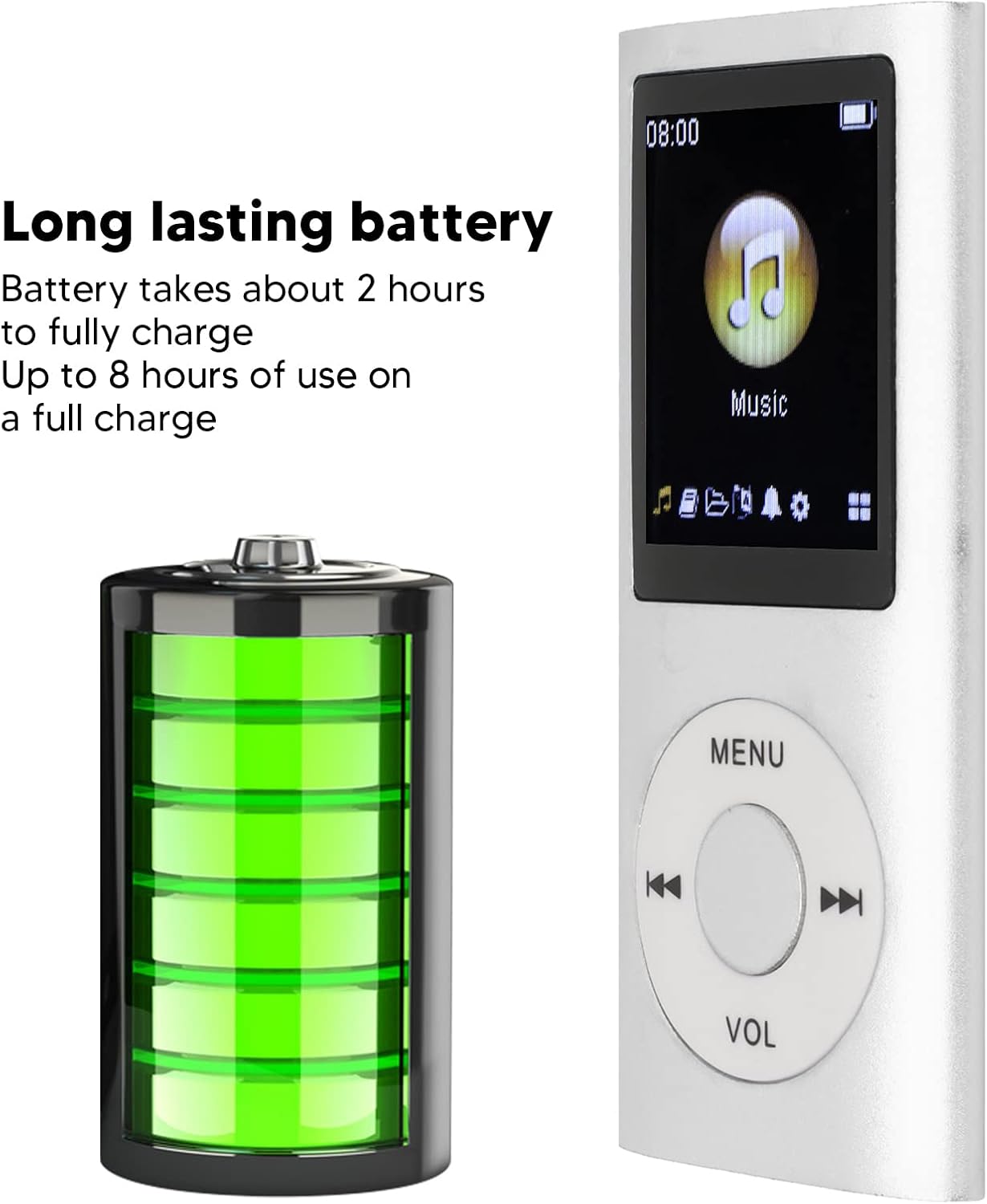 YUEHISY MP3 64GB 8 MP3, Player, with Memory Capacity, Hour Battery Life Portable Music Player, Supports WMA, FLAC, APE