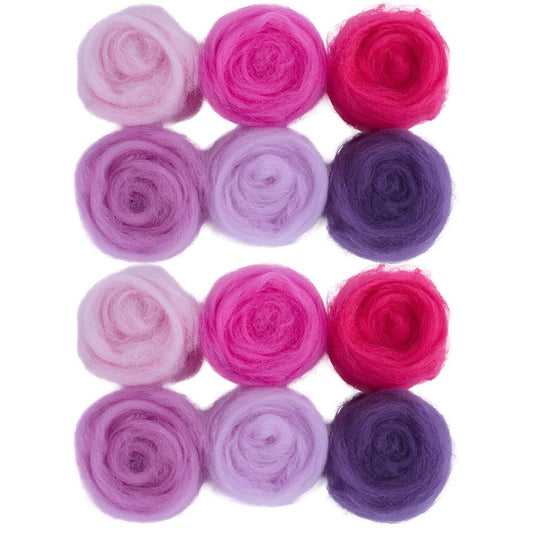 SOFPLATE 18Pcs 6 Colors Wool Roving Colors Needle Felting Yarn Bulk Pink Purple Flower Art Handcraft Spring Wet Felting Hand Spinning Wool for Beginners DIY Weaving Blending Craft Supplies Adults