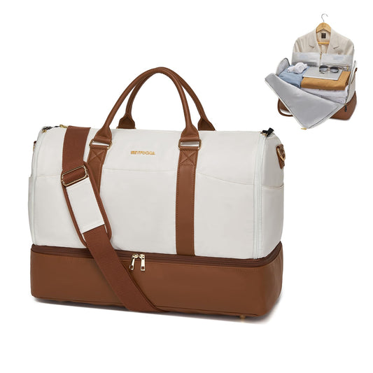 Convertible Garment Duffel Bag for Travel,2 in 1 Weekender Bag Hanging Suitcase for Women with Shoe Compartment, Carry On Suit Bags Travel Duffle Bag Beige