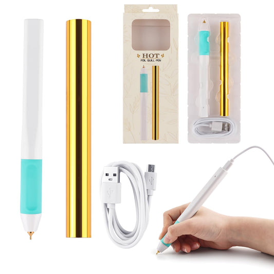 Hot Heated Foil Pens & Hot Foil Roll Set for Card Making Craft Scrapbooking Drawing Pen with USB Cable DC5V Write, Draw, Trace, and Stencil Your Way to Shiny Foiled Beauty Using the Hot Foil Pen