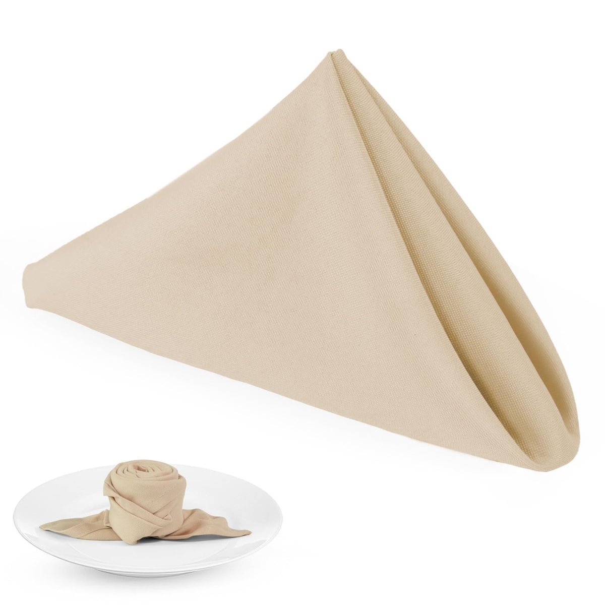 PLOYMONO Beige Heavy Duty Polyester Napkins - 17 x 17 Inch Solid Washable Cloth Dinner Napkins - Set of 8 Napkins with Hemmed Edges - Great for Weddings, Parties, Banquets Dinner & More