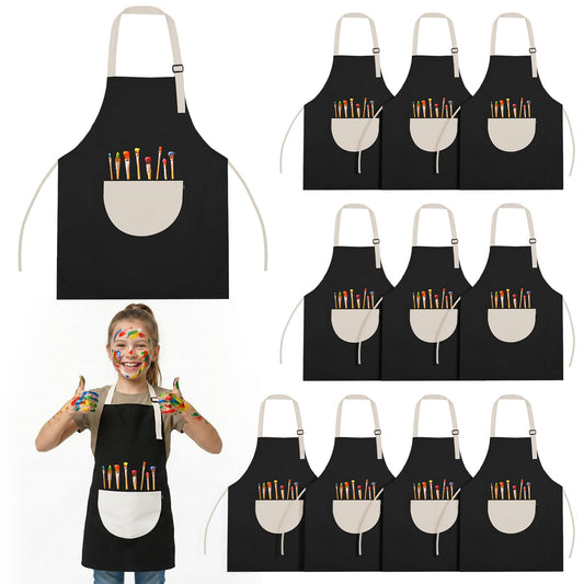 VZZNN 12 Pack Kids Art Smock,Waterproof Kids Painting Apron with Pocket for Art Crafts Painting Cooking Activities (Black)