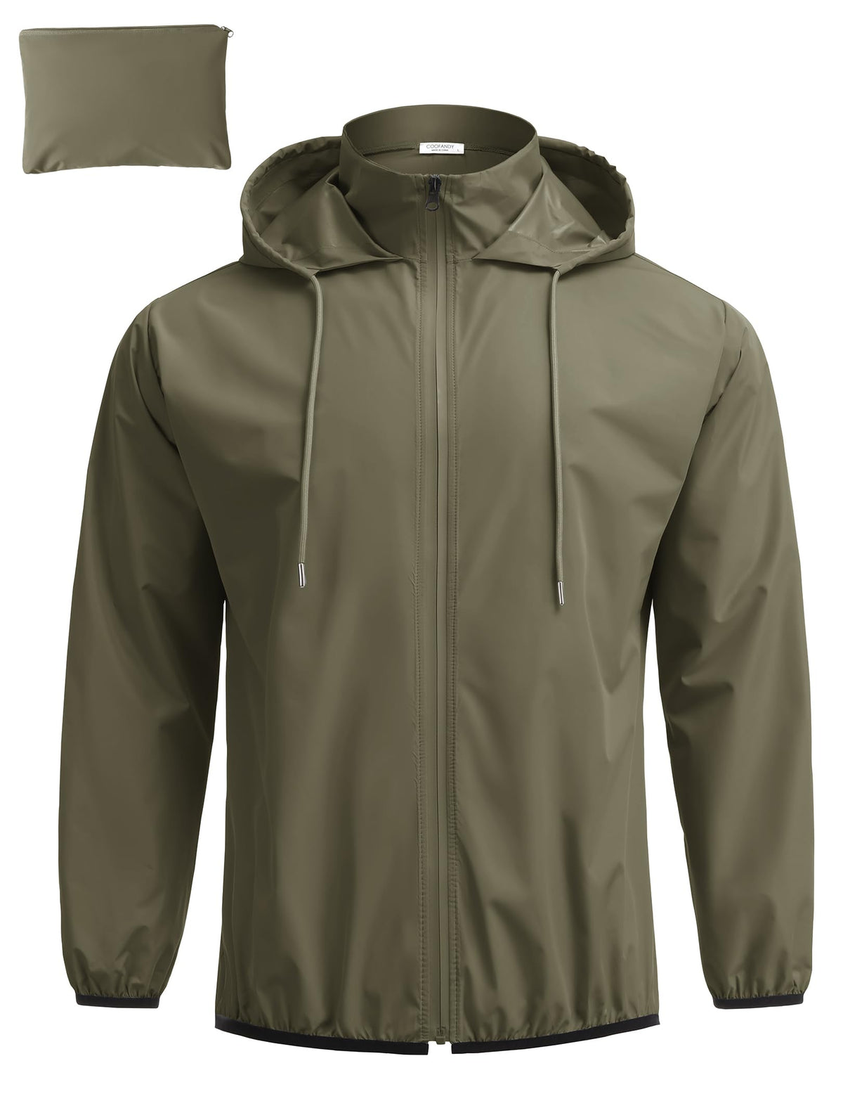 COOFANDY Mens Packable Rain Jacket Lightweight Breathable Raincoat Polyester Waterproof Windbreaker Jacket Army Green Large