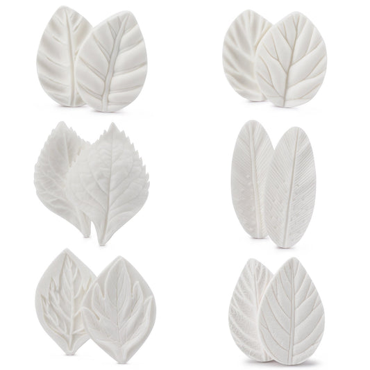 Beasea Silicone Leaf Fondant Mold, 6pcs Rose Leaf Cutter for Fondant Cake Decorations Styling Chocolate Sugar Cookie Cutter Set Silicone Mould