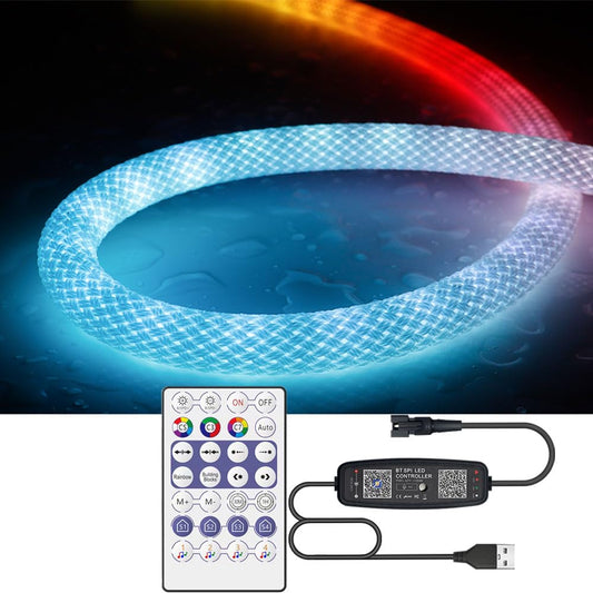 Xnbada 9.8FT WS2811 360 Degree Round Reticulate Neon LED Strip with Controller,RGB Nylon Flexible Dream Colorful Rope Light,Bedroom Indoor Outdoor Decoration,DC5V(No Adapter)