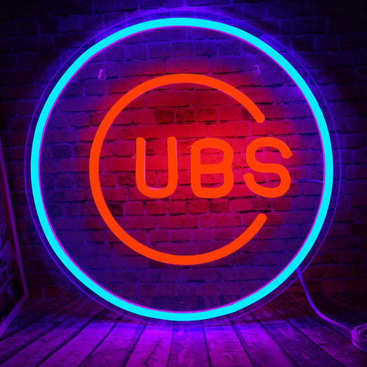 Baseball Sports Team Neon Sign Suitable for Cubs Logo for Wall Decor USB Powered Dimmable Led Light Up Signs for Bedroom Men Cave Home Bar Decor Birthday Xmas Gifts for Fans Kids