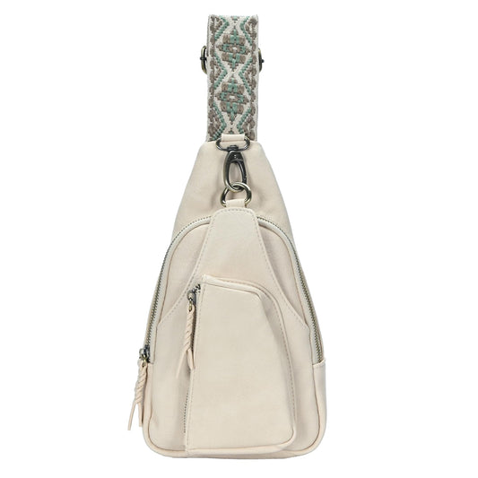 MMS Brands Antik Kraft Tasha Webbing Strap Sling (Bone) | Vegan Leather Crossbody Bag for Women with 16-20" Strap | Sling Bags for Women with Durable Antique Brass Hardware |