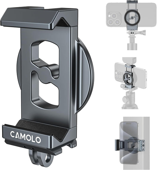 CAMOLO GEEK 1/4"-20 16 Metal Phone Tripod Mount with Arca Port & Magnetic Action Camera Adapter, Adjustable Smartphone