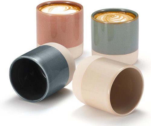 KooK Latte Cups - Artisanal Ceramic Stoneware | Handle-Free Japanese Tea Cups, 10.5 oz, Set of 4