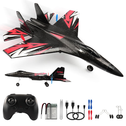 RoofWorld New Upgrade SU27 RC Airplane, Remote Control Fighter Toys, 2.4GHz 6-axis Gyro Stabilizer RTF Glider Aircraft Plane with 2 Batteries Easy to Fly Outdoor Toy for Adults Kids Beginners Boys