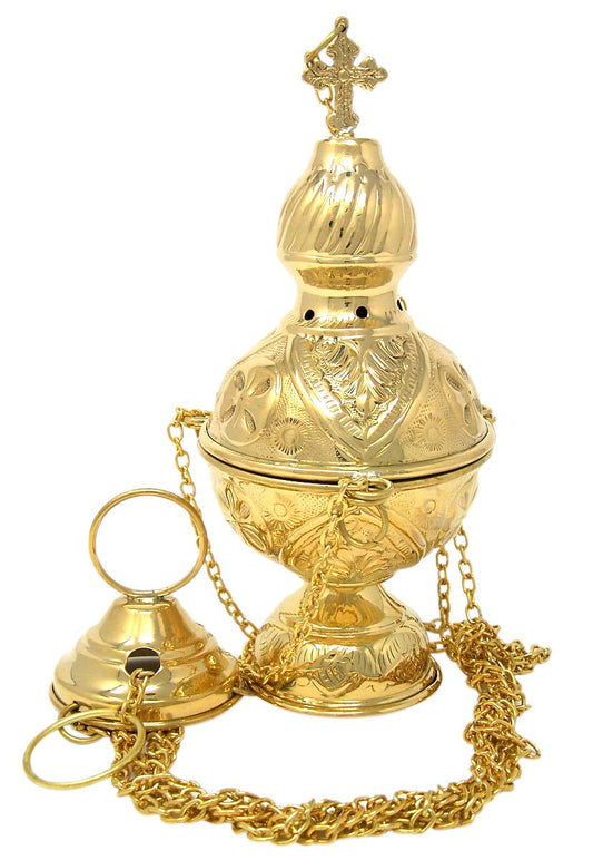 Needzo Brass Hanging Incense Burner with Chain, High Polished Censer, 8 4/5 Inches