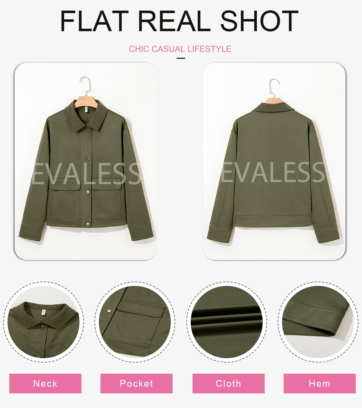 EVALESS Bomber Jacket Women Lightweight Button Down Jackets,Green,M