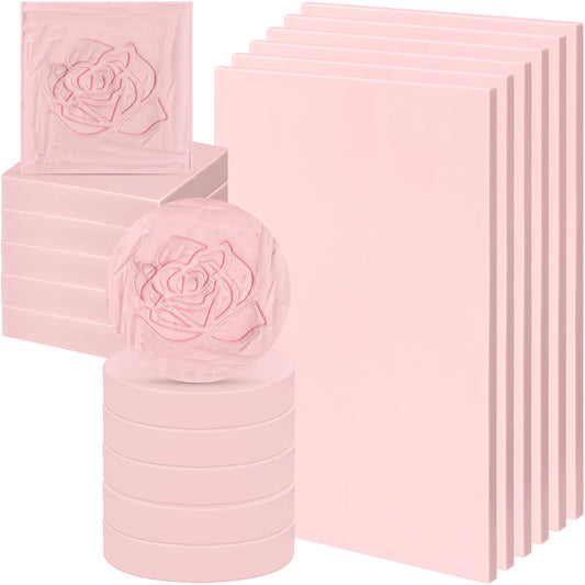 Innconee 18 Pcs Rubber Stamp Carving Blocks Linoleum Blocks 4"x6" and 2"x2" Round Square Rectangle Block Carving Kit for Stamp Crafts DIY Project(Pink)