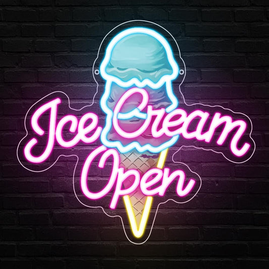 Ice Cream Neon Open Signs,Ice Cream Neon Signs for Wall Decor,Adjustable Brightness Led Neon Open Signs for Business Store,Cafe,Bar,Party,Bedroom Decor,Birthday,Christmas