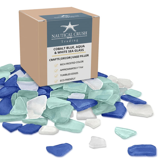 Sea Glass for Crafts – 11oz Cobalt Blue, Aqua & White Seaglass, Beach Glass for Crafts, Sea Glass Decor, Broken Glass Pieces for Crafts, Glass Pieces for Crafts, Wedding, Coastal DIY Projects
