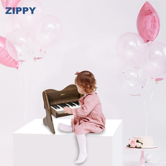 ZIPPY Kids Piano Keyboard, 25 Keys Digital Piano for Kids, Touch Sensitive Control Panel, Volume Adjustable, Mini Music Educational Instrument Toy, Wood Toy for Toddlers Girls Boys (Walnut)