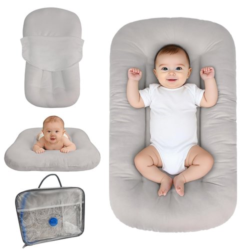 Baby Lounger - Bionic Organic Infant Lounger for Babies 0-24 Months | Soft Cotton & Breathable (Grey)